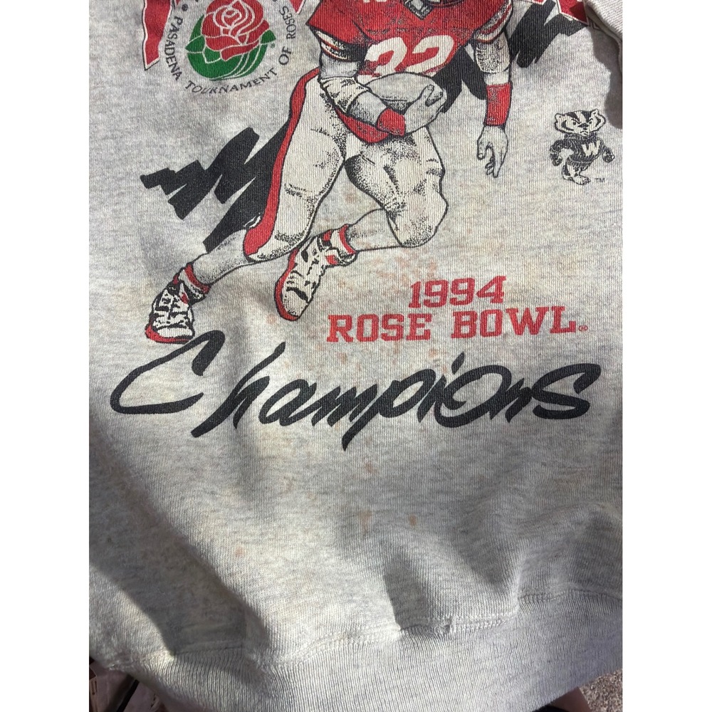 Vtg Wisconsin Badgers 1994 Rose Bowl Sweatshirt Men XL Grey Hanes Raglan USA SEE - Picture 5 of 12